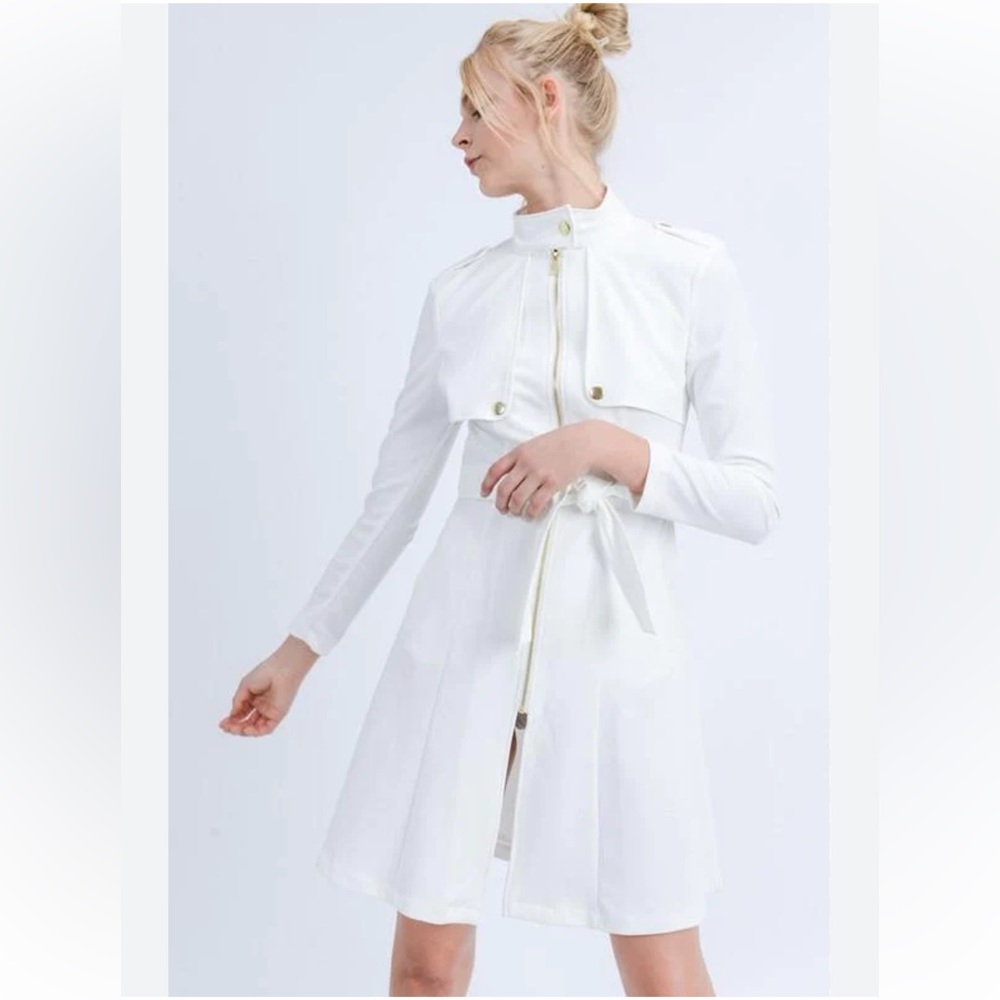 NWT 🆕#130 LOVE TREE, MARA, WAIST TIE ZIP UP LONG LINE TRENCH COAT JACKET, SMALL - Picture 4 of 12